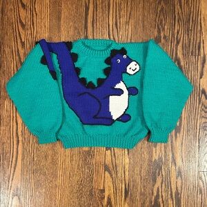 Vintage Homemade Hand Knit Dinosaur Sweater